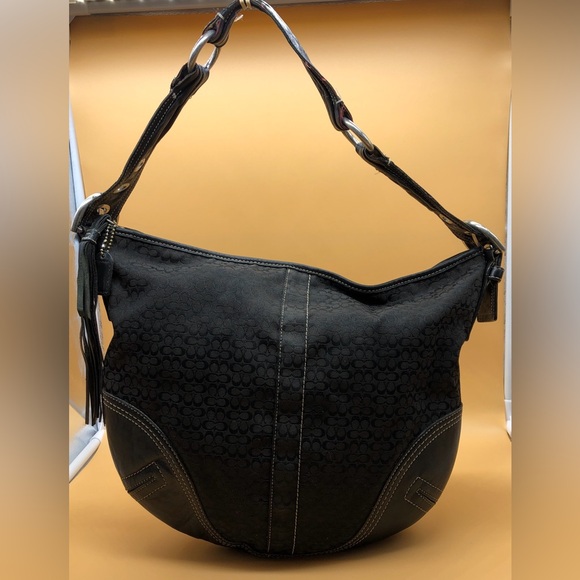 Coach Hobo Signature Shoulder Bag Black Jacquard/Leather 2158 - Picture 2 of 5